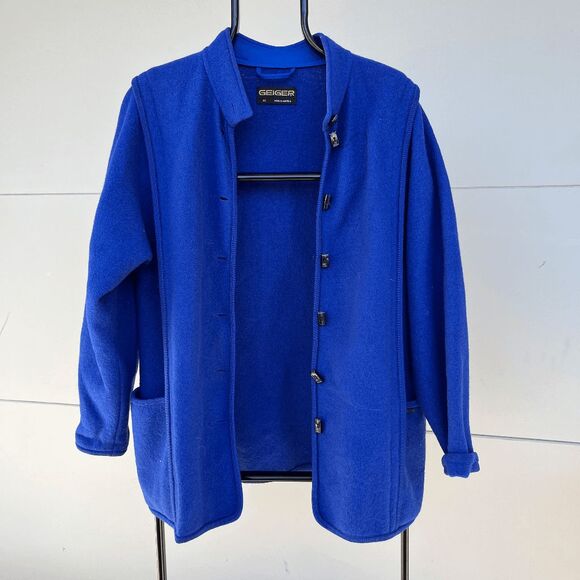 Vintage Geiger Austria Pure Wool Blue Jacket Coat Luxury Natural Fiber, Size M/L - Picture 9 of 9